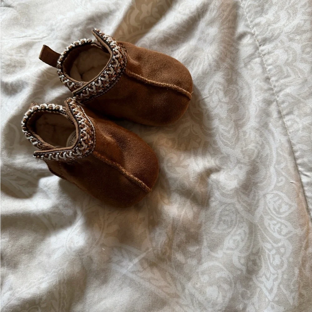 UGG babygirl Chestnut Brown Moccasin Slippers with Braided Trim